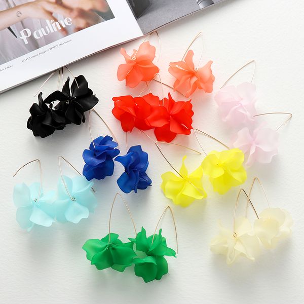 

new designs multicolored fashion resin flower long earrings bohemia stud earrings sweet jewelry earrings accessories for women, Silver