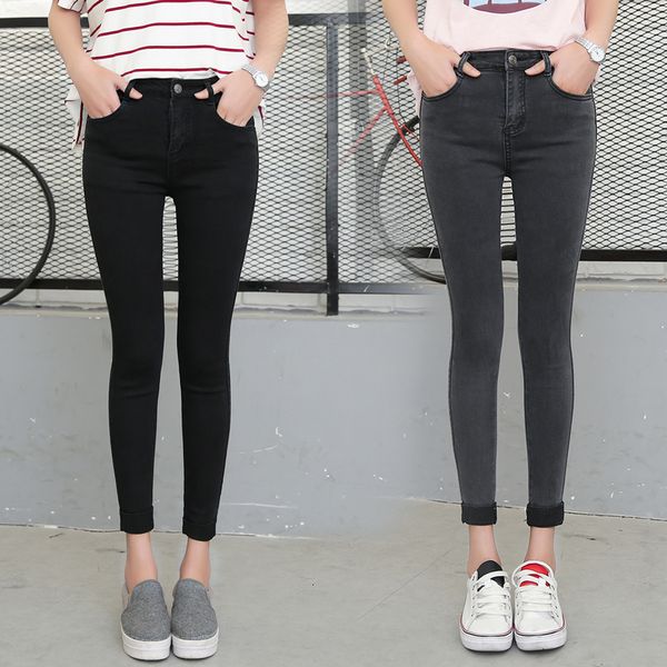 

women jeans women designer pants spring 2019 autumn women ankle length cuffs jeans students stretch skinny slim ladies modern trousers, Blue