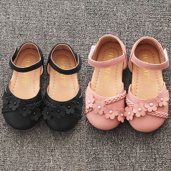 

children's shoes woven bag and sandals 2020 sweet flower princess shoes woven baotou girl sandals, Black;red