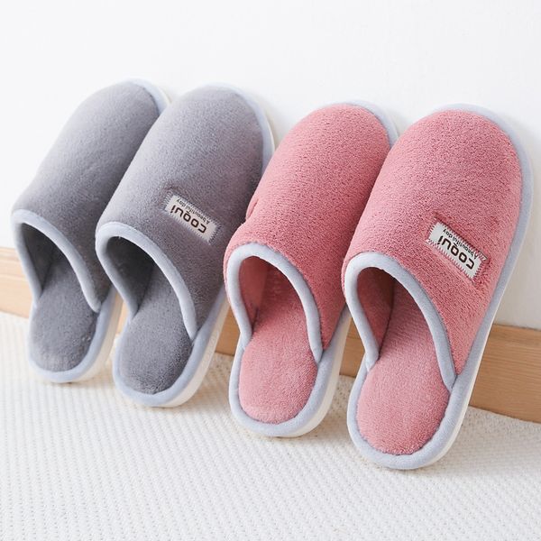 

men and women new cotton slippers winter indoor warm and velvet soft bottom slippers home non-slip home soft comfortable, Black