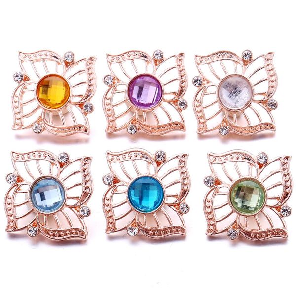 

noosa 18mm crystal ginger snap jewelry gold plated hollow flower snap diy necklace bracelet accessory new finding