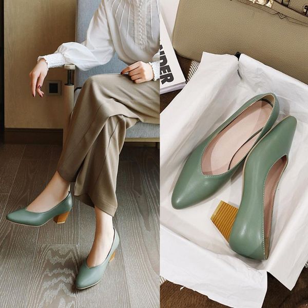

2020 new fashion women high heels mid heel pointed toe shallow mouth shoes thick heel women pumps work shoes size 34-43, Black