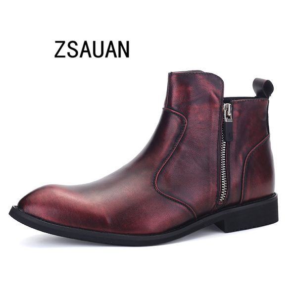 

zsauan new men boots toe остроконечной z кожа ботильоны черная бордовая комфортный высокий топ случайного человек botas, Black