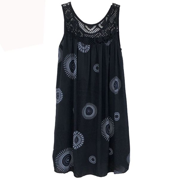 

women's fashion lace stitching print sleeveless dress, Black;gray