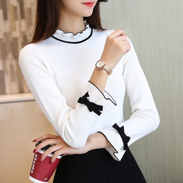

korean sweaters and pullovers for women solid long sleeve knitted sweater female slim sweater pull femme g77, White;black