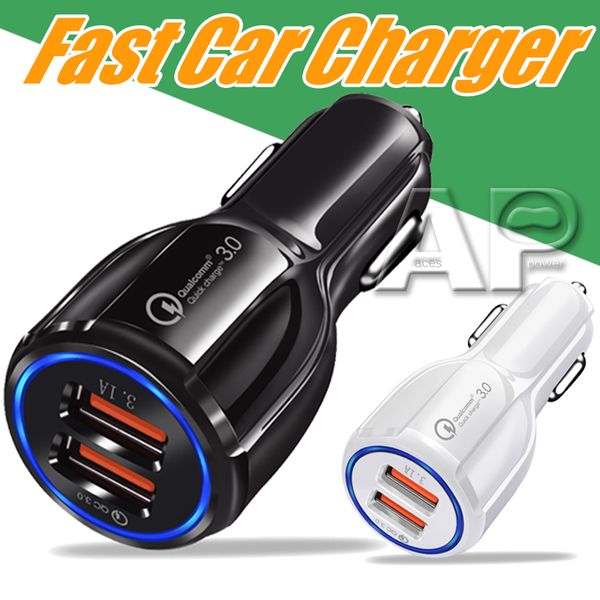 

cell phone car chargers dual usb qc3.0 fast charge adapter smart charger 12v 3.1a for android without packing