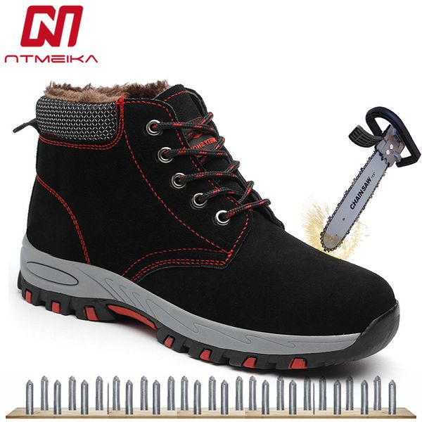 

size 35-46 winter men cow suede safety shoes steel toe work shoes mens ankle boots puncture-proof wear-resisting safety boots, Black