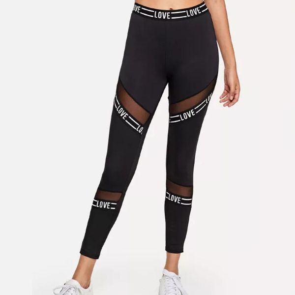 

women letter mesh elastic sport trousers yoga pants leggings running tights sporting leggings gym fitness yoga clothing 2018, White;red