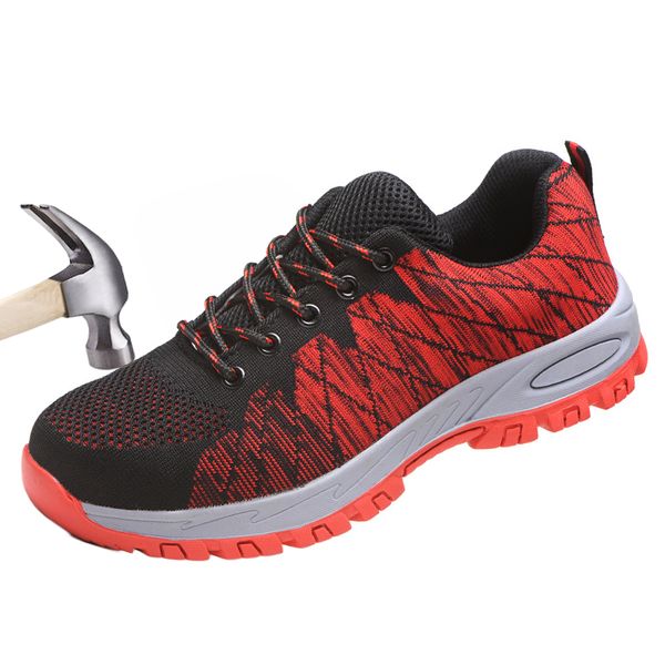 

mens steel toe work safety shoes woman casual breathable outdoor sneakers puncture proof boots men industrial shoe, Black
