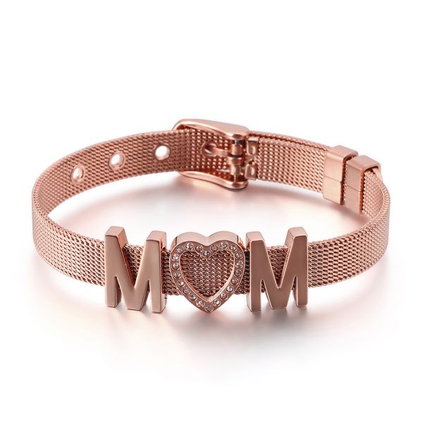 

simple stainless steel letter m heart bracelet gold silver rose gold color woman accessories jewerly, Black