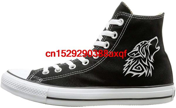 

canvas shoes tribal wolf howl casual high lace ups sport sneakers for unisex, Black