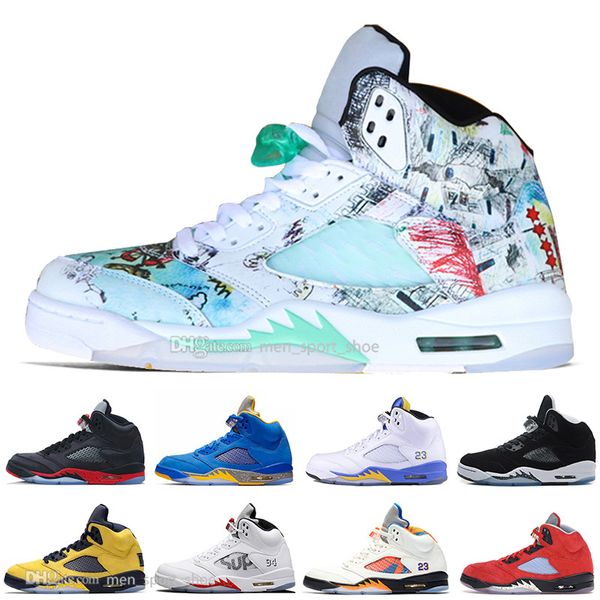 

trophy room 5s ice blue men basketball shoes 5 laney yellow oreo red suede white cement metallic black designer sport sneaker size 40-47