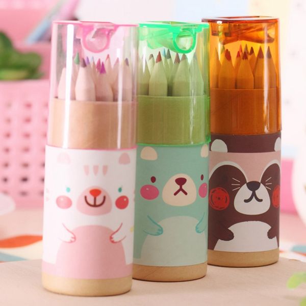 

12pcs/box mini crayons pencils creative stationery cute bear pencils for school girl boy colored