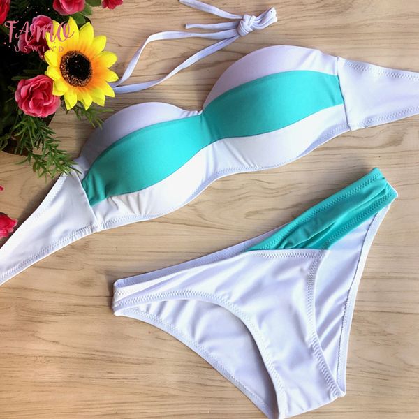 

women summer bikini set blue white bikinis strip swimwear low waist beach swimsuit push up bathing suits, White;black
