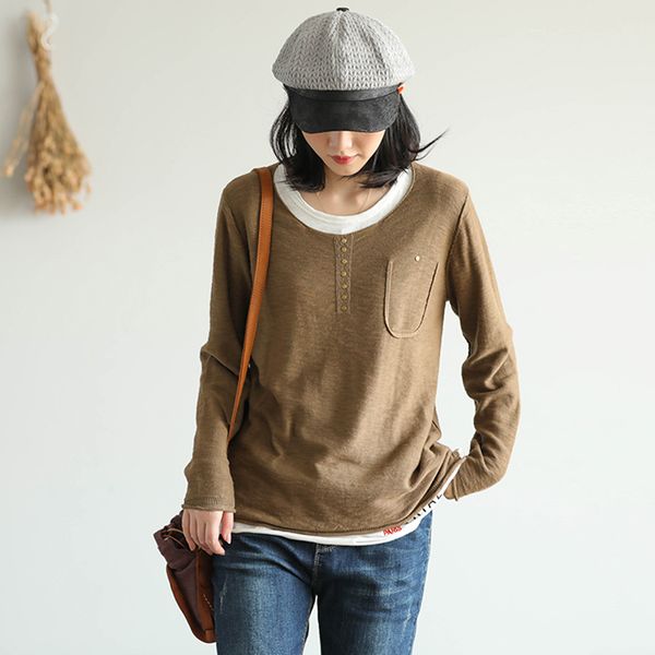 

johnature 2019 new autumn simple comfortable o-neck button pockets bottoming knitwear leisure all-match 10 color women sweater, White;black