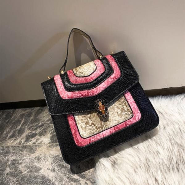 

ladies bag snake head bag stitching hit color handbag 2020 new shoulder chain diagonal cross small square bag