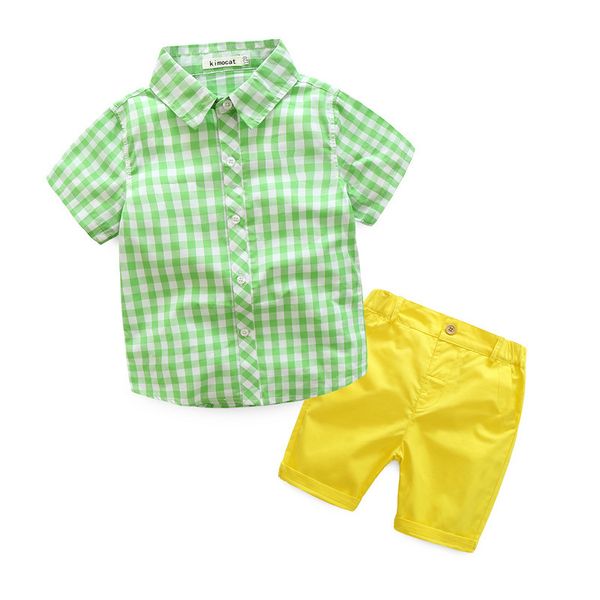 New Summer Baby Boys Set Gengleman Kids Camicia a quadri a maniche corte + pantaloncini 2 pezzi Boy Clothes Suit Abiti per bambini 14847