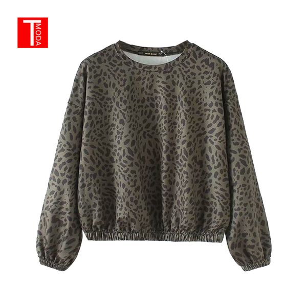 

t moda fashion leopard print hoodies women 2019 spring autumn casual long sleeve sweatshirts loose streetwear short pullovers, Black
