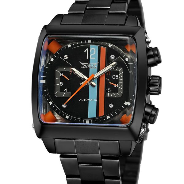 

fashion brand jargar men's automatic mechanical watch unique square multi-function smart watch waterproof steel belt business table, Slivery;brown