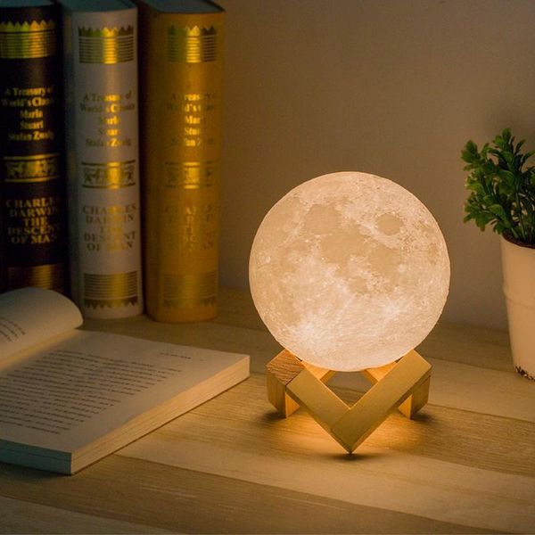

usb rechargeable 3d print moon lamp 2 color change touch switch bedroom bookcase night light home decor creative gift
