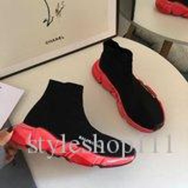 

fashion luxury paris men womens speed trainer sock shoes 2019 new triple black white red oreo stretch-knit mens designer shoes sneakers, Red;white
