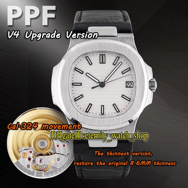 

v4-new upgrade-version ppf nautilus thickness 8.6mm 5711 1a-011 5711r cal.324 s c automatic mens watch white dial leather band sport watches, Slivery;brown