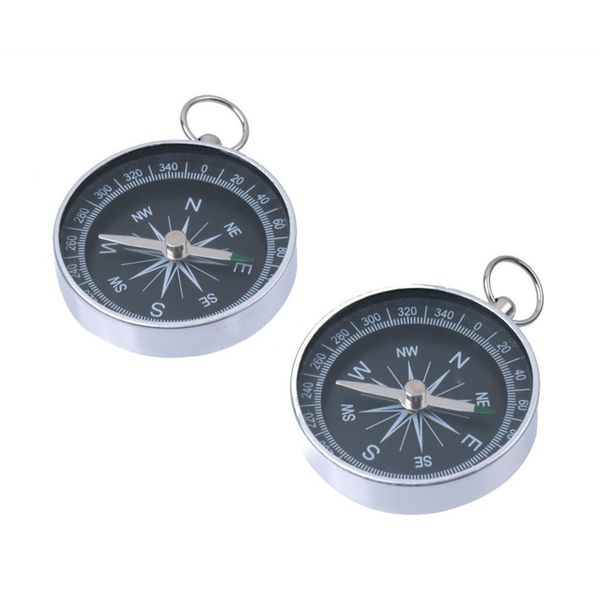 

aluminum outdoor camping hiking navigation compass with key chain silver 2pcs