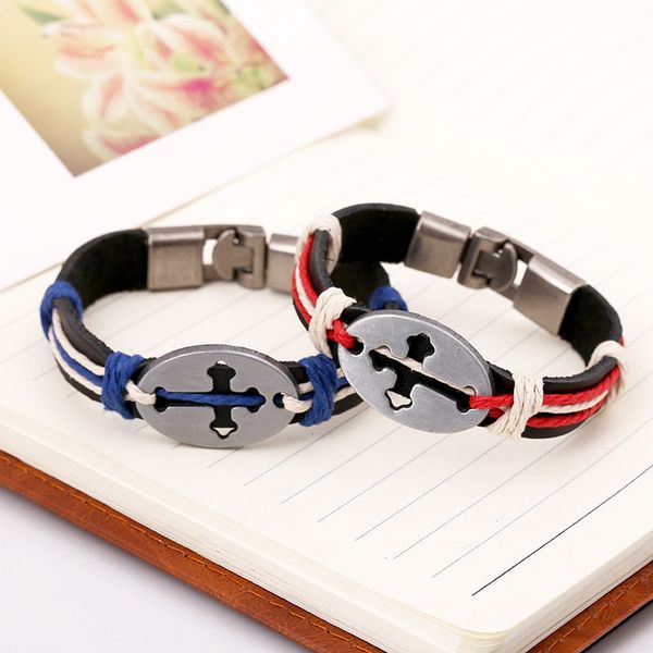 

simple fashion couple jewelry women men creative personality handmade woven alloy cross bracelet accessories, Golden;silver