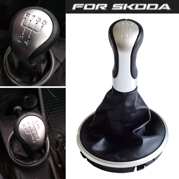 

5 speed car gear shift knob lever manual shifter for fabia 2 2 2007-2010/roomster 06-10 with gaiter boot leather cover