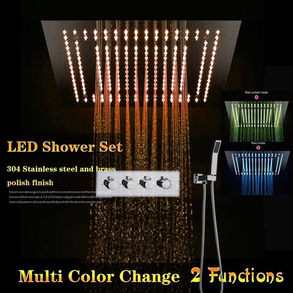 

2 water functions work together or separately 40x40 cm rain curtain shower head bathroom led shower faucet set
