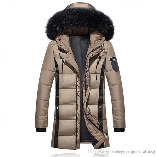 

winter thick mens down jackets hooded long sleeve mens coats fashion solid color male parkas with zipper, Black
