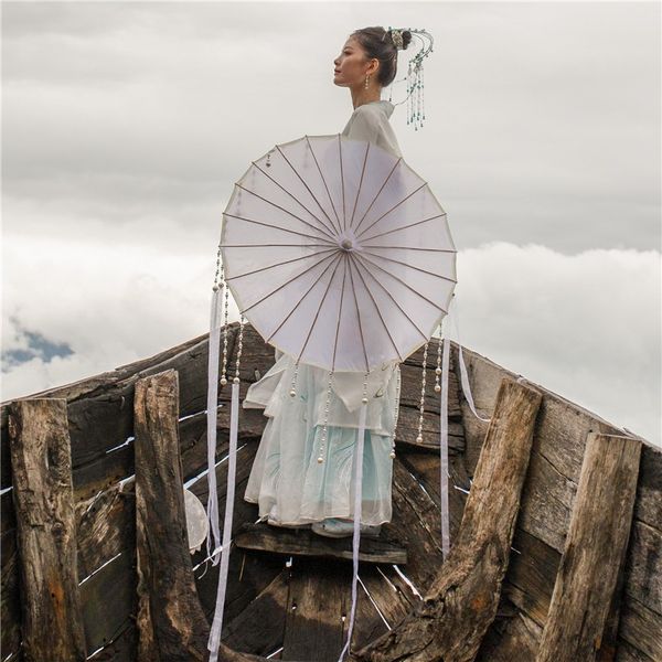 

p props] white bead curtain tassel umbrella finished material package siyin children with the ancient style hanfu p