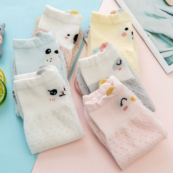 

1 pair children long socks korean cartoon animal mesh thin kids socks cotton anti-mosquito for 0-4 years old children, Black;white
