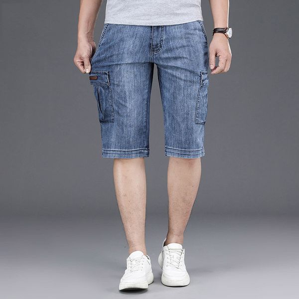 

moruancle men's summer casual cargo denim shorts with multi pockets outdoor wear tactical short jeans plus size 30-44, Blue