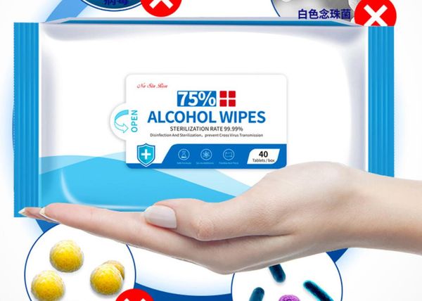 

40 pcs/pac wet wipes 75% alcohol disinfectant 18cm*15cm sterilized non-woven wipe disinfectant n 99.9% disinfecting dipe