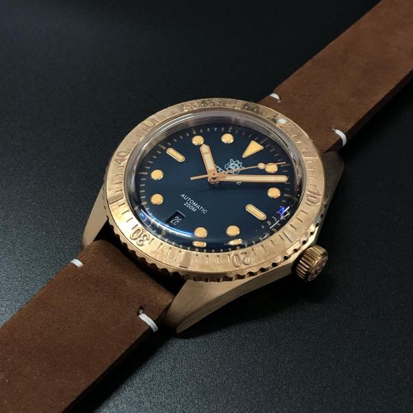 

steeldive sd1965s cusn8 бронзового погружение часы bronze ободок nh35 200 м погружения часы мужчина сапфировый, Slivery;brown