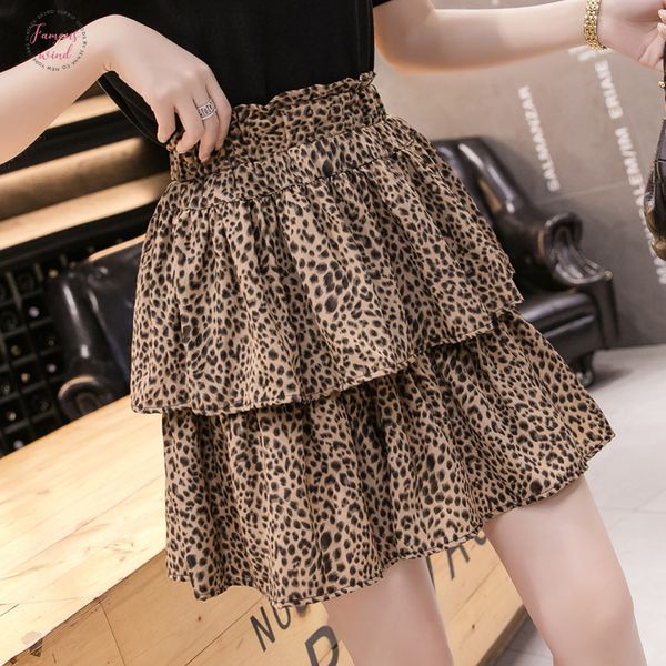 

high waist animal leopard mini skirts ladies summer elastic ruffles skirts womens club party short skirt outwear clothing, Black