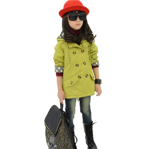 

england style coat for girls double breasted ropa chica fashion long trench children's jackets dot v-neck toddler girl clothing, Blue;gray