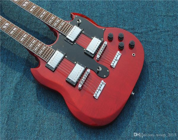 

transparent red -1275 double neck electric guitar 12/ 6 string electric guitar musical instruments oem forestwin