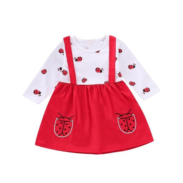 

summer 2019 girls princess dress fake 2pcs baby girl cute print dress kid long sleeve o-neck dresses girl party, Red;yellow