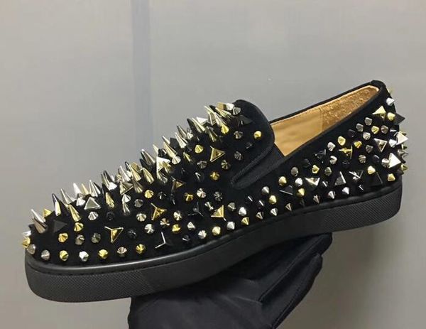 

spikes high red bottom maroon studded sneakers shoes women men designer flat casual red sole autumn winter casual c20 t07, Black