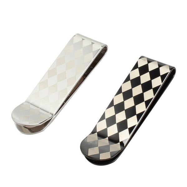 

fashion designer pupular classic elegant business style engraved stripped pattern simple men money clip titanium stainless steel, Black