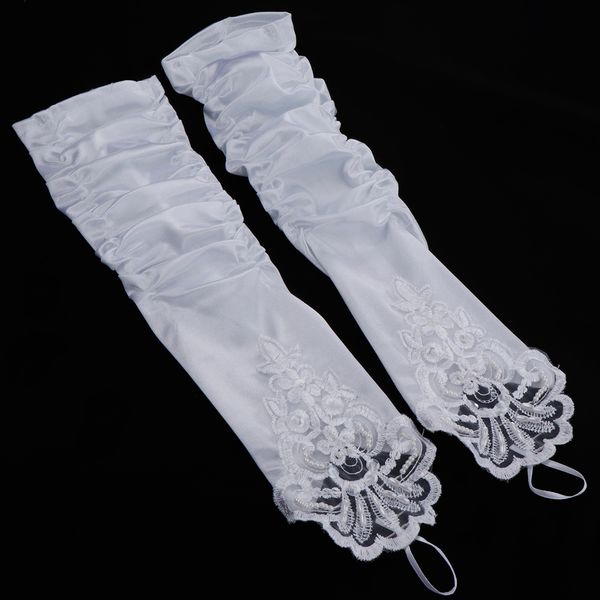 

1 pair fingerless lace bridal gloves wedding party prom costume 35cm, White
