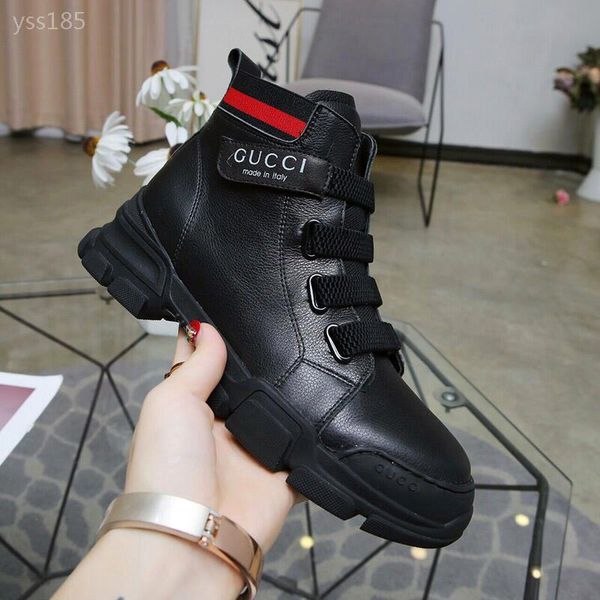 

2019 new autumn leather female model velcro female board shoes casual high-shoes british style factory direct sales size 35-40cm, Black