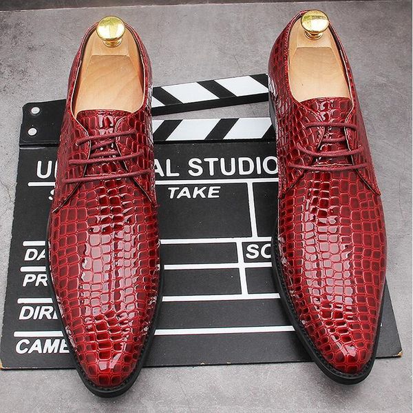 

errfc tide of men black formal shoes designer fashion lace up pointed toe patent leather snake pattern wedding shoes for party