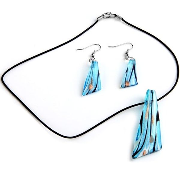 

set of glass murano pendant necklace earrings, Silver