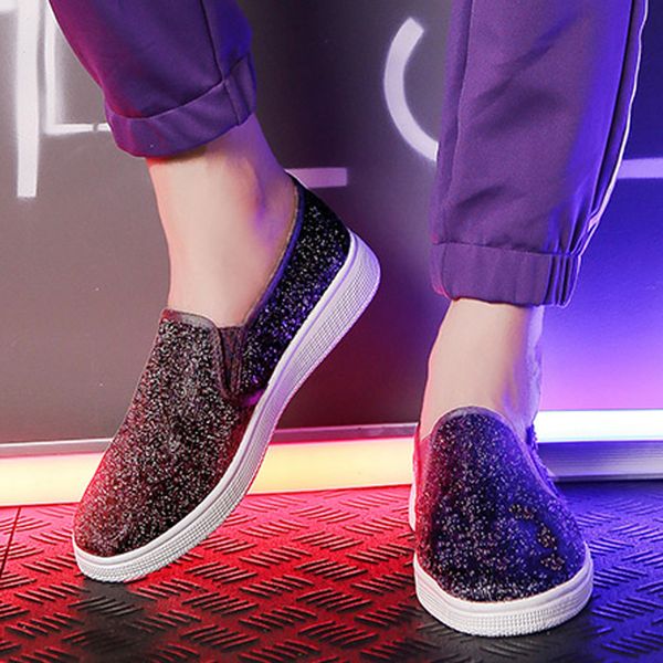 

fashion sequins flats sneaker woman shoes new arrival slip-on lazy shoes solid color sneakers nightclub trend wild casual, Black