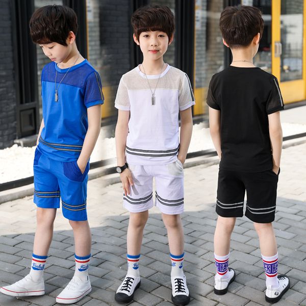 

children's clothing boy summer suit 2019 new boy sports clothes big children children summer short sleeves tide, White