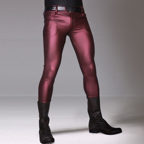 

men's pants mens skinny pu leather trousers slim tight clubwear nightwear, Black