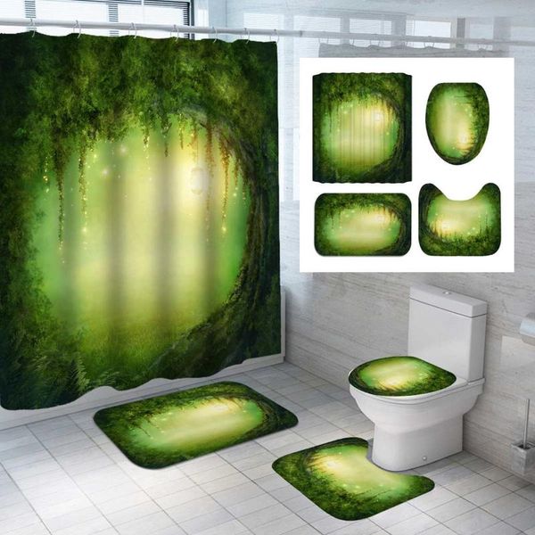 

bathroom shower curtain waterproof pedestal rug lid bath carpet toilet cover bath mat set 180x180cm